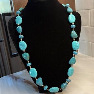 Avon Y2K Long Turquoise Pebble Necklace 24” Gold Link Statement Boho Luxe NIB 21